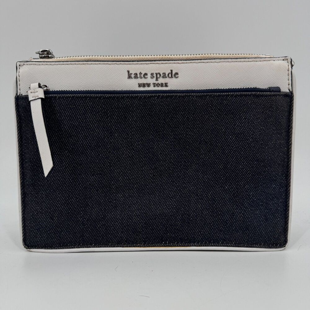 KATE SPADE Cameron Denim Blue White Color Block Crossbody Clutch Purse